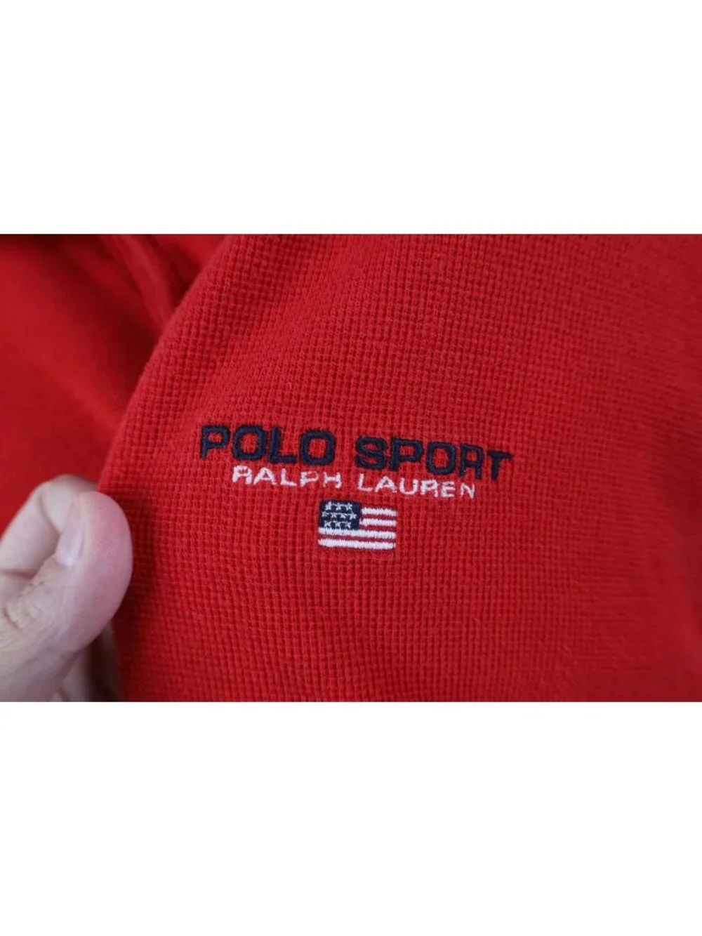 Vtg 90s Polo Sport Ralph Lauren Mens XL Spell Out Flag Thermal Knit Golf Polo